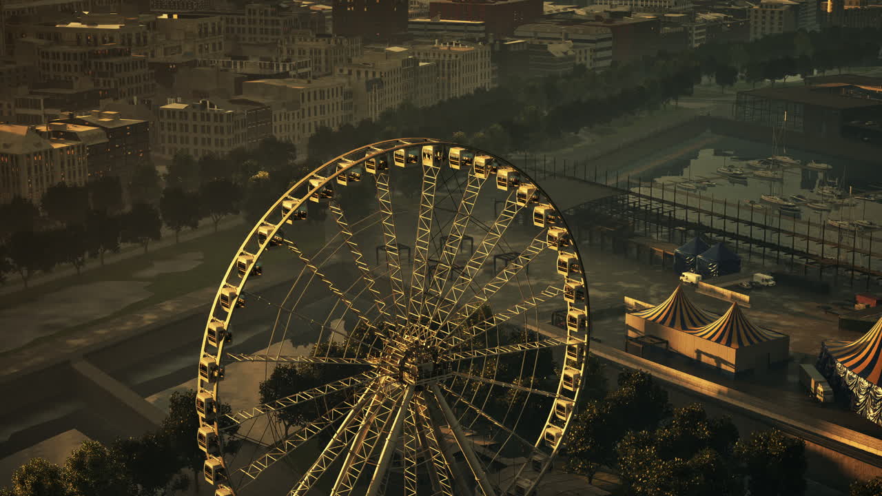 밤 에 도시 에서 페리스  의 공중 사진