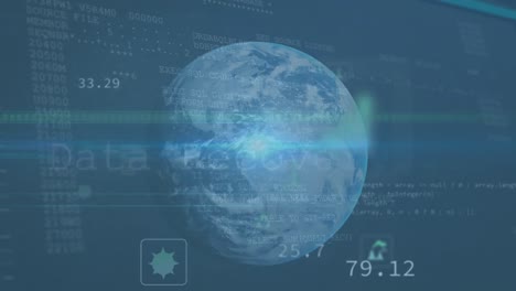 animación del procesamiento de datos y globo en espacio verde