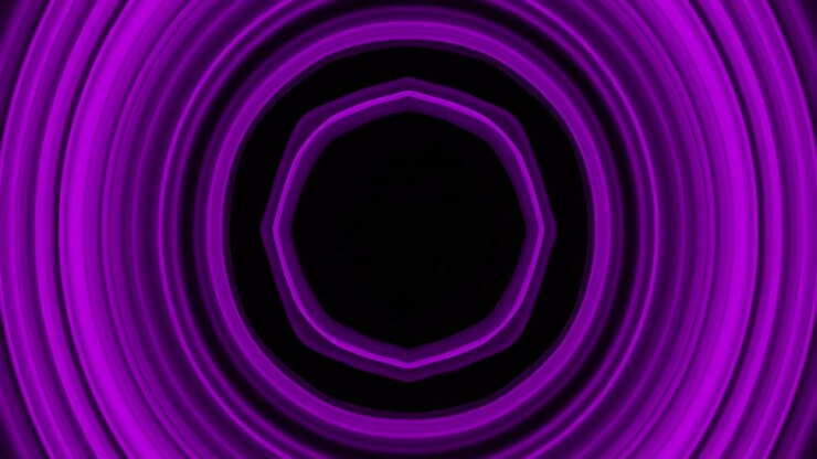 Círculos concéntricos púrpuras abstractos pulsando en fondo oscuro