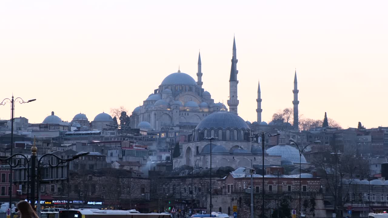 la mezquita azul en estambul durante el atardecer con gaviotas volando alrededor