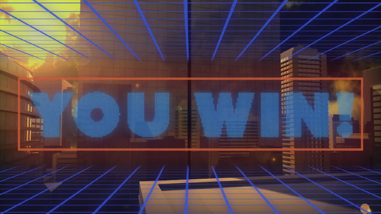 animación de usted ganar texto sobre el paisaje urbano