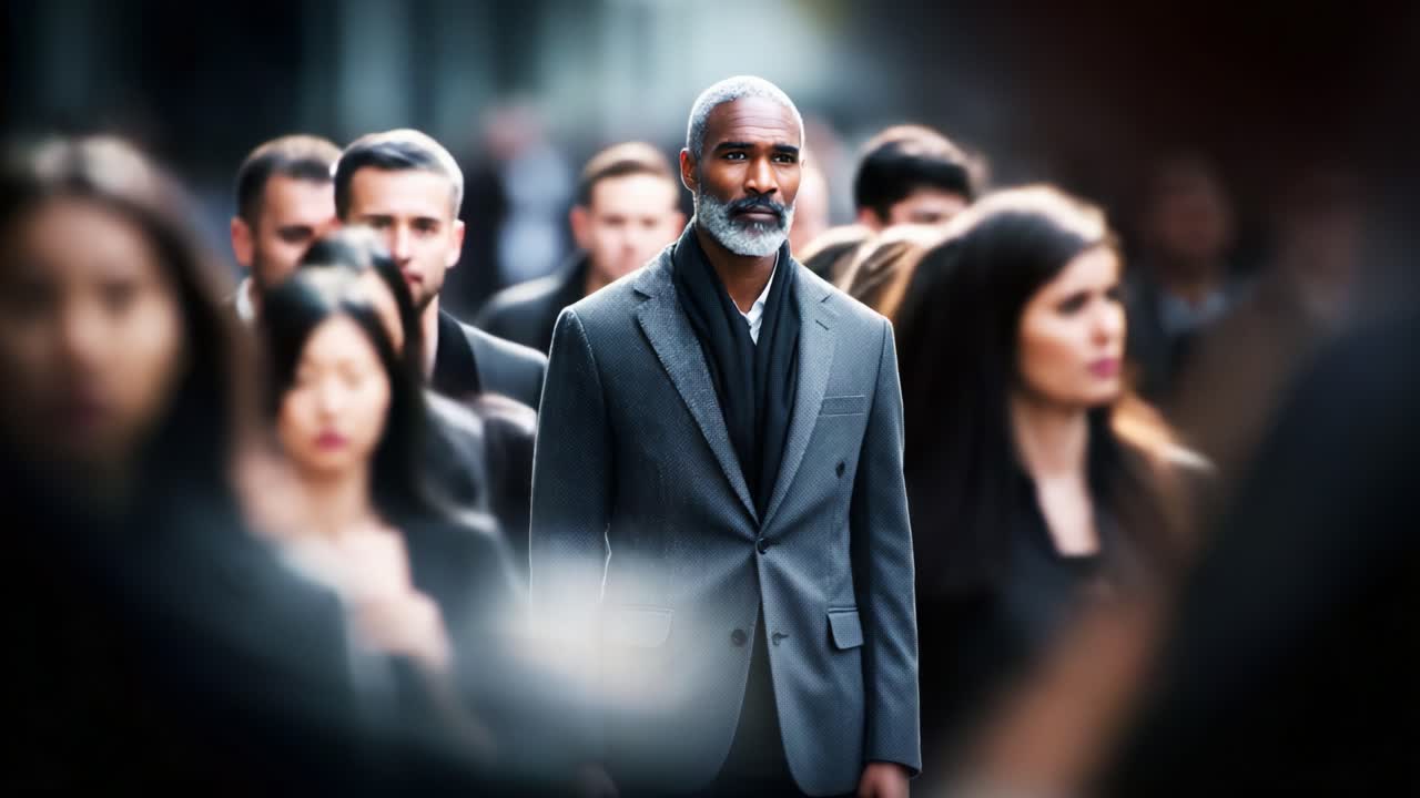 Amidst a Sea of People, a Distinct Presence: A Thought-Provoking Moment Captured in the Heart of a Crowded City, Highlighting Individuality in a Uniform World