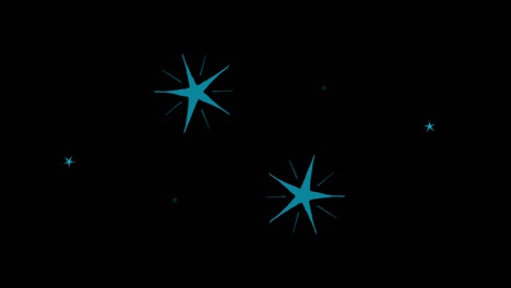 animation blue stars shape sparkles on black background.