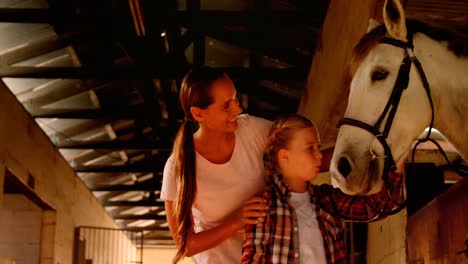 mother and daughter petting a horse 4k