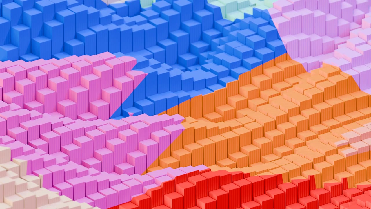 Fargerik 3D abstrakt blokk-topografi digital kunstillustrasjon
