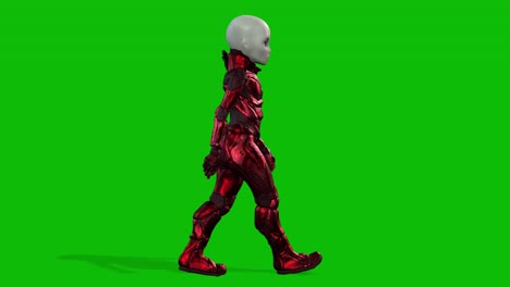 Grey-female-alien-wearing-a-space-suit-walking-on-green-screen,-seamless-loop-3D-animation,-side-view