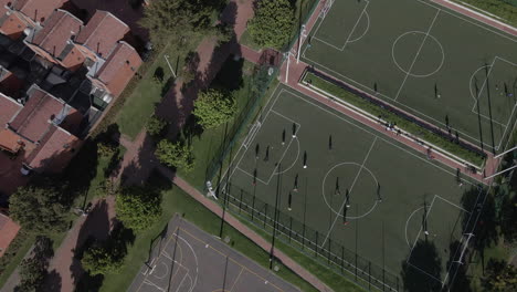aerial view soccer fields and park in bogota colombia