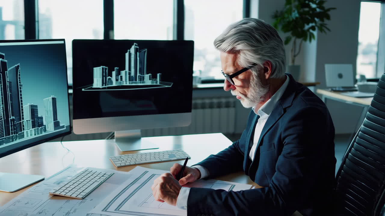 Architect working on building plans