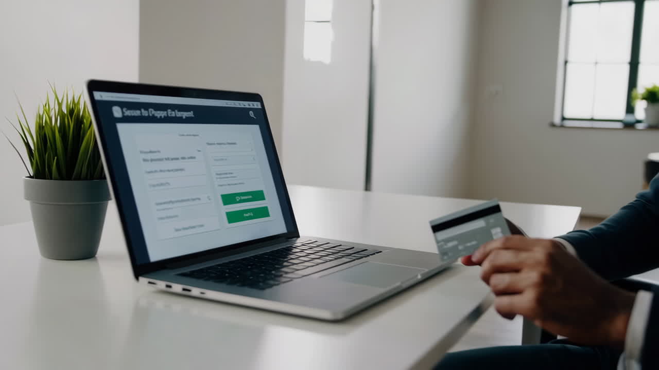 Man using a laptop for an online credit card payment