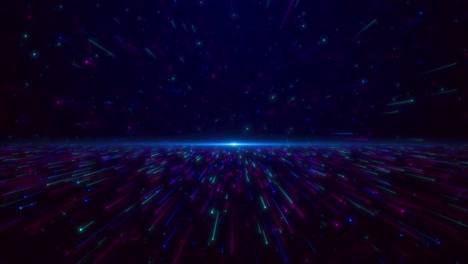 colorful neon light particles stream across deep horizon space creating highspeed futuristic visual