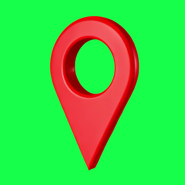 3D Red Map Pointer Icon Rotating on Green Screen
