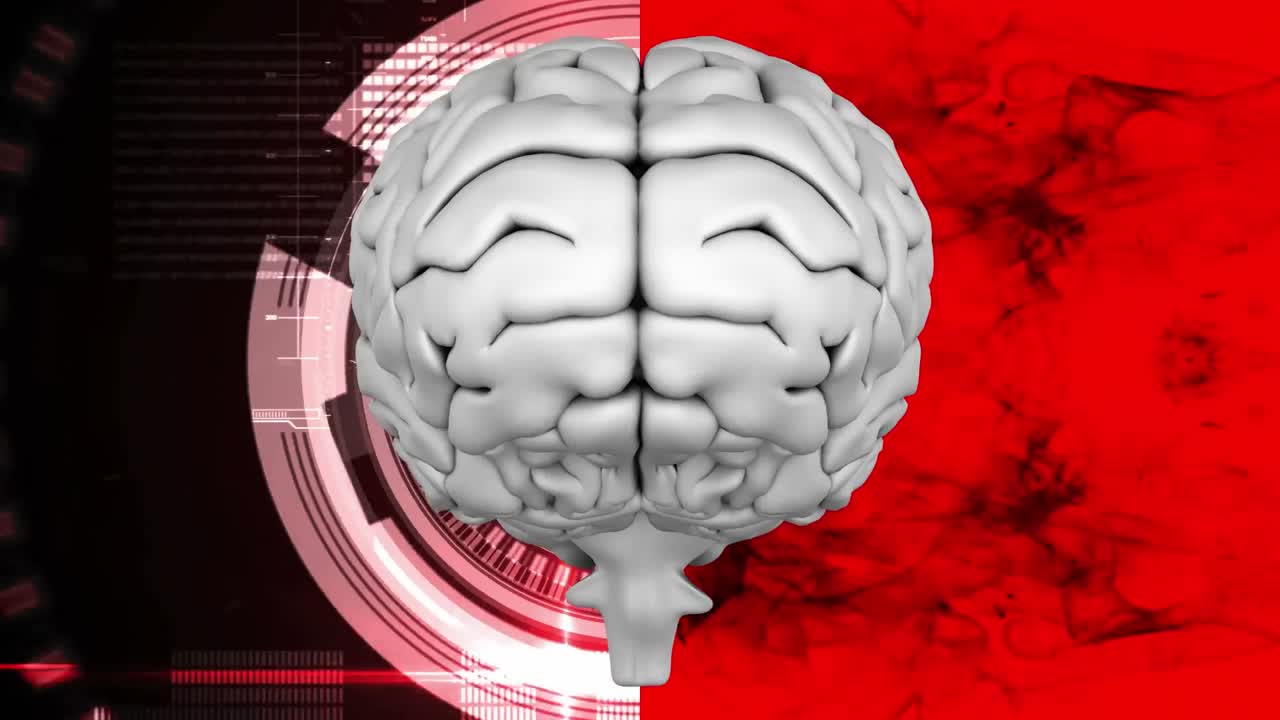 animación de la parte superior del cerebro contra un efecto de radiación y tinta