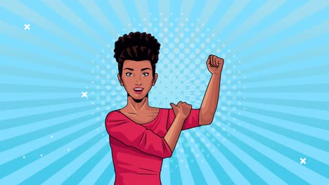 afro mujer fuerte personaje de animación de estilo pop art