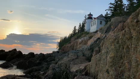 4k bass harbor head lighthouse in bass harbor, maine at sunset