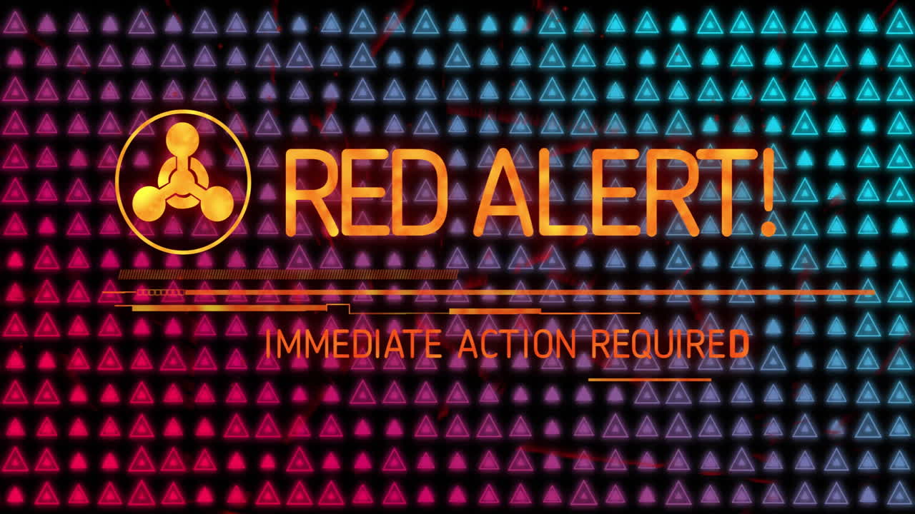 Animation of red alert text and icon over triangles