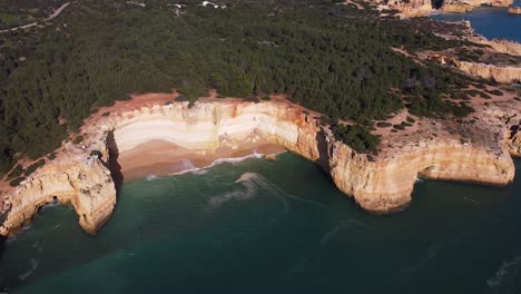 An-amazing-panoramic-view-of-the-Corredoura-Beach,-on-the-south-coast-in-Algarve,-Portugal