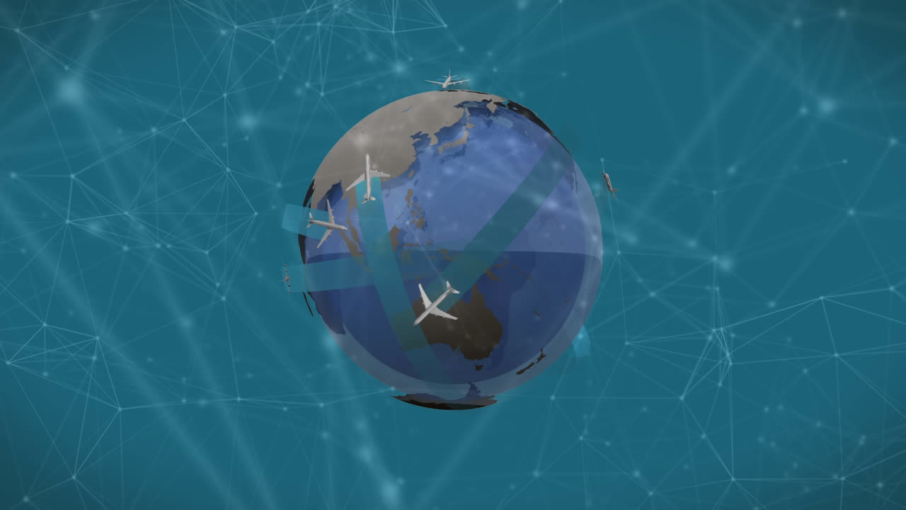 Animation of networks of connections with planes over globe