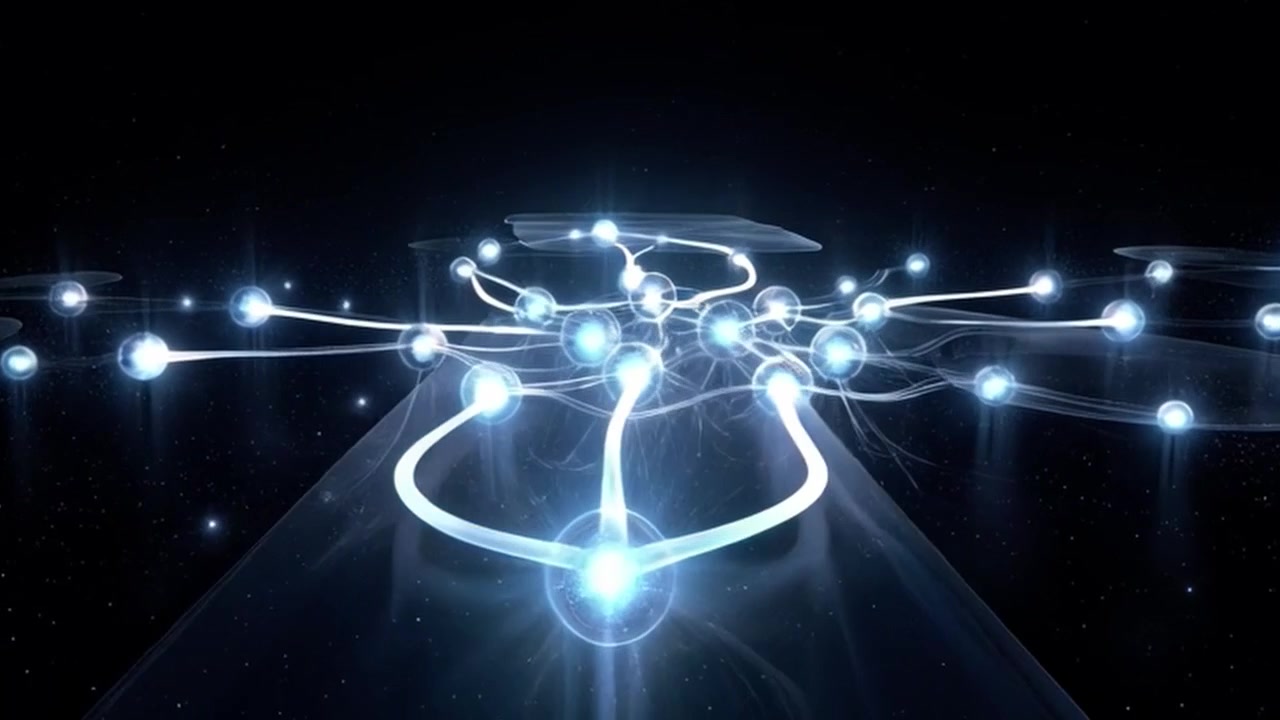 Abstract Digital Network Connection with Glowing Nodes and Data Lines
