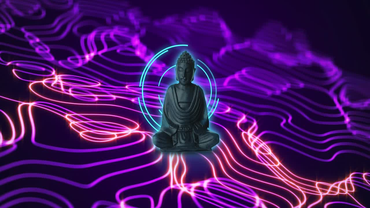 animación de la estatua de buda, procesamiento de datos y red de conexiones