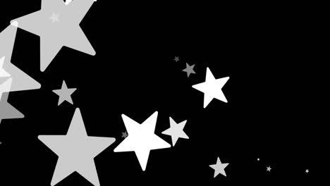 animation of white christmas stars falling on black background