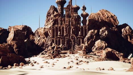 un castillo de fantasía construido en una montaña desierta