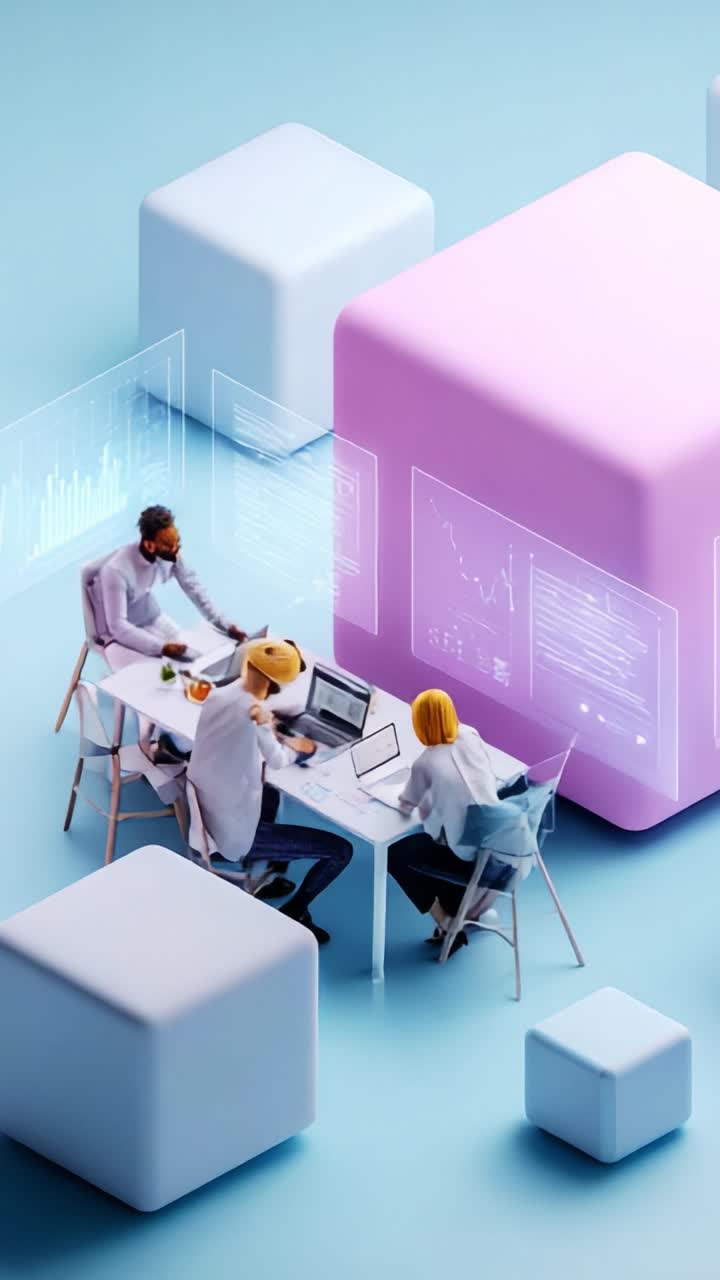 Team Collaboration in a Modern Workspace with Data Visualization and Technology, Showcasing Innovative Solutions and Creative Workflow Dynamics