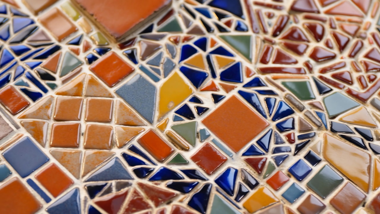 Close-up of a Colorful Ceramic Mosaic Tile Pattern
