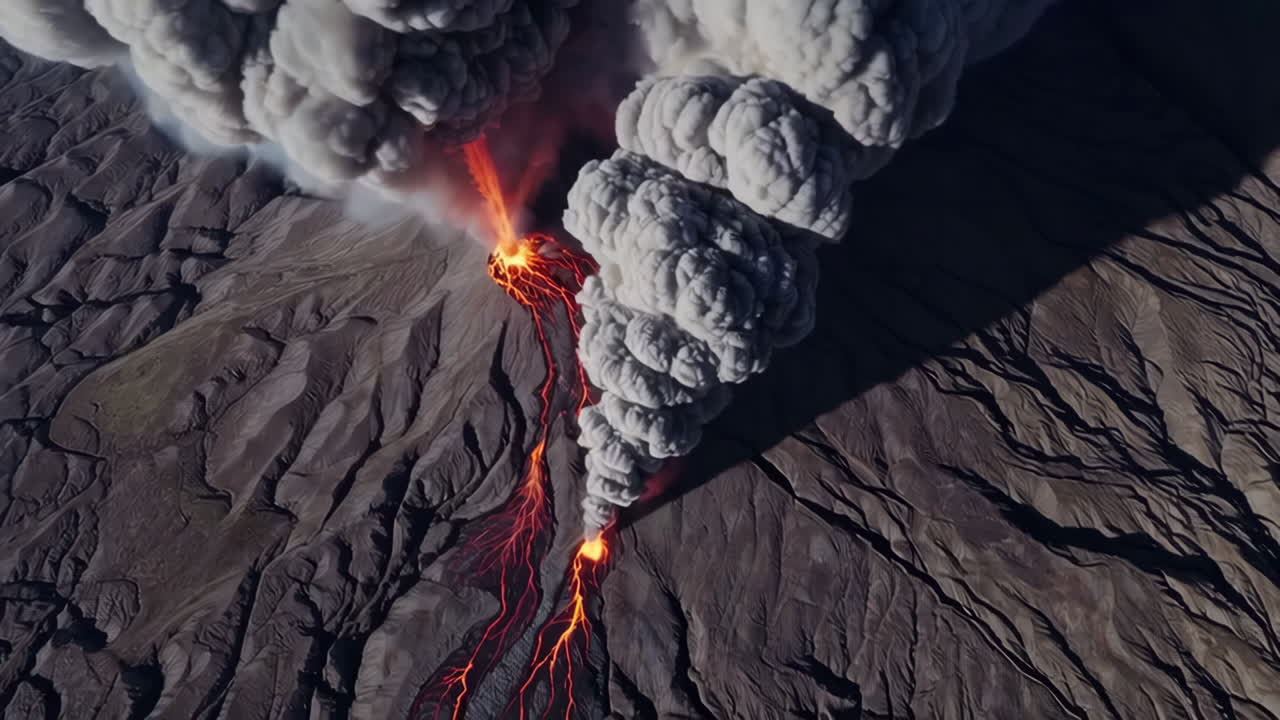 vista aérea de la erupción volcánica