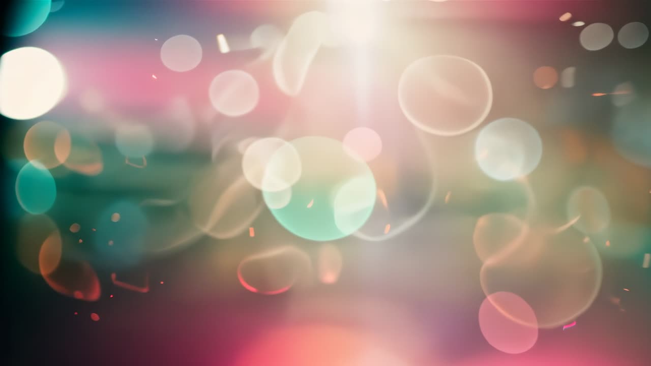 Starting bokeh circles animation drifting across coral-teal gradient, pulsing flares, particles
