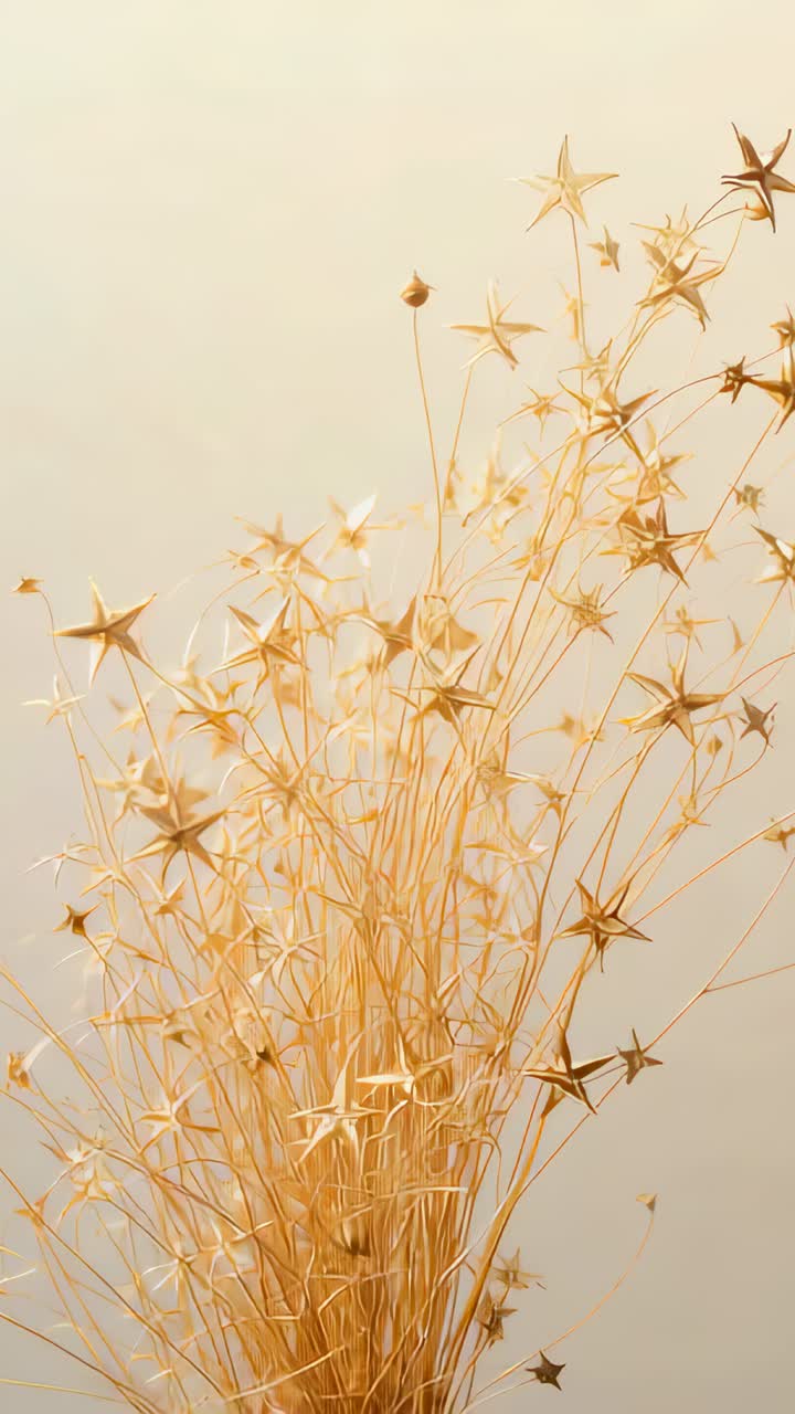 Vertical video: Shifting camera closer to bouquet of thin stems in studio showing golden stars