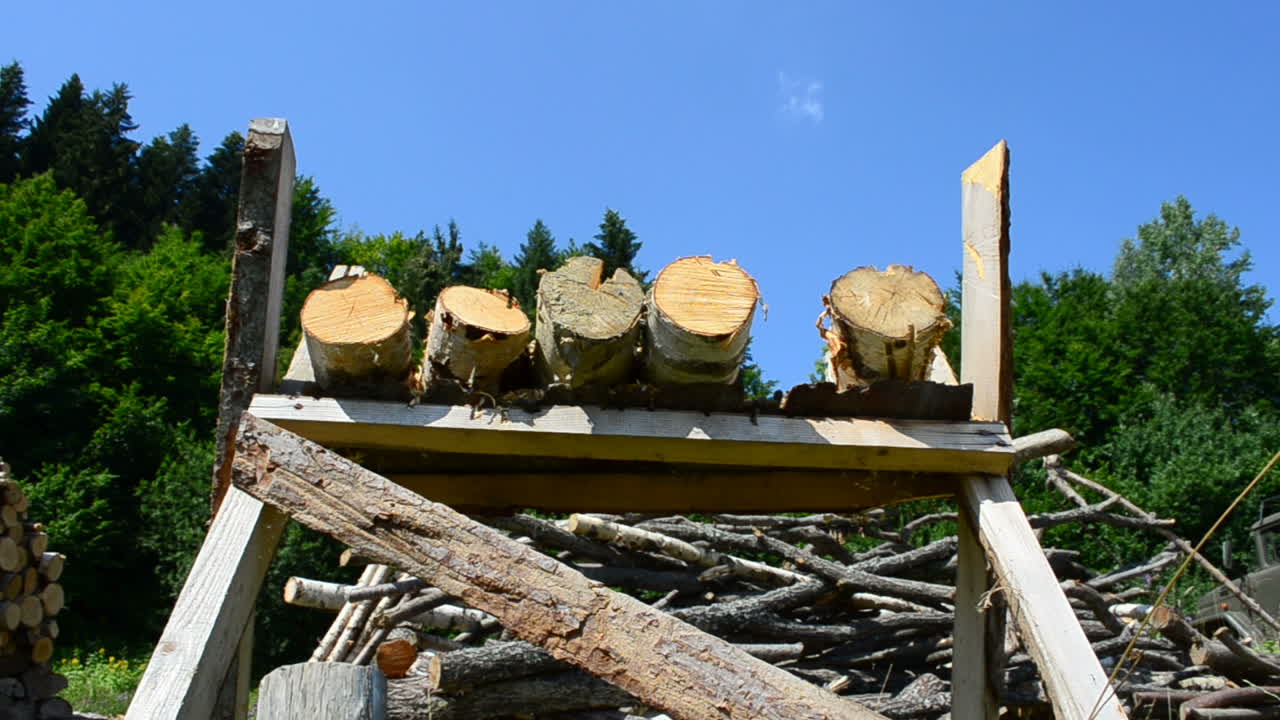 Background from firewood. Firewood in the yard