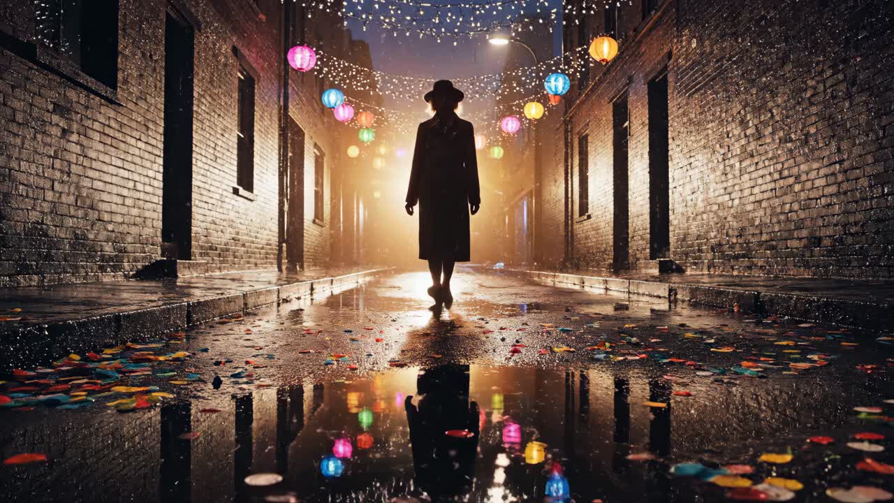 Night Scene with Lanterns and Confetti