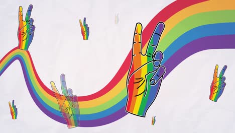 animación de los signos de victoria del arco iris sobre el fondo del arco iris