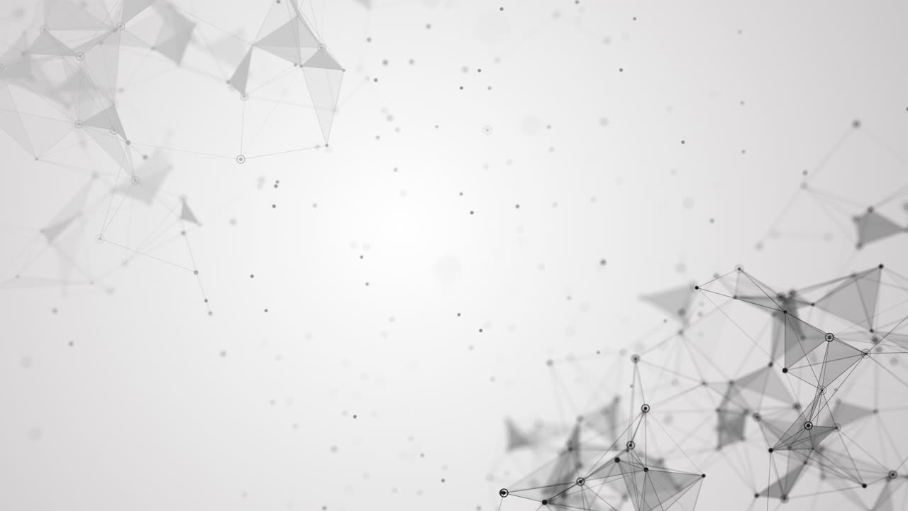 White technological background with tangled lines. Triangles and moving dots. Abstract futuristic looping animation.