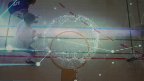 animación de la red de conexiones en un grupo diverso de jugadores de baloncesto masculinos