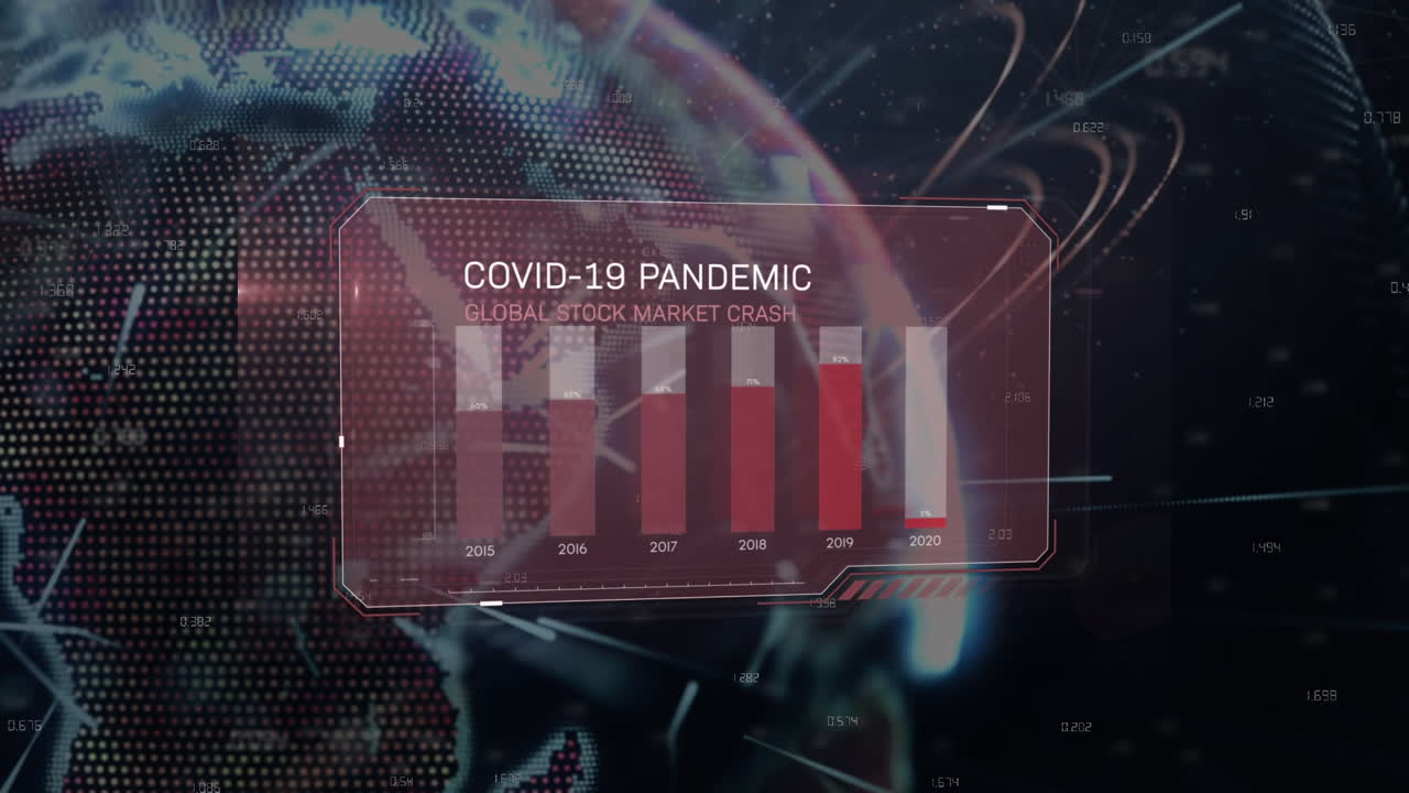 animación del globo y procesamiento de datos sobre fondo negro.