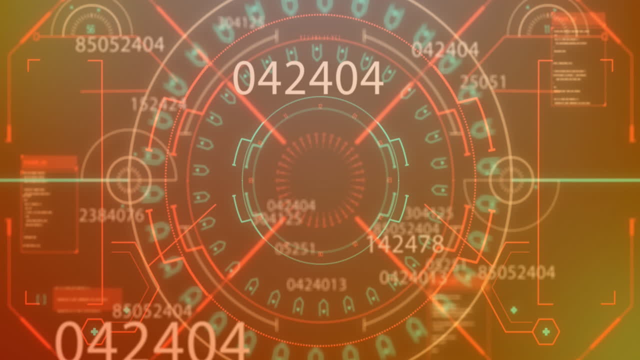 animación de números cambiantes, patrón de mandala y lenguaje informático sobre un fondo abstracto