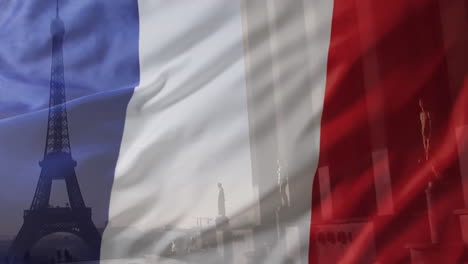 animación de la bandera de francia con el fondo de la torre eiffel