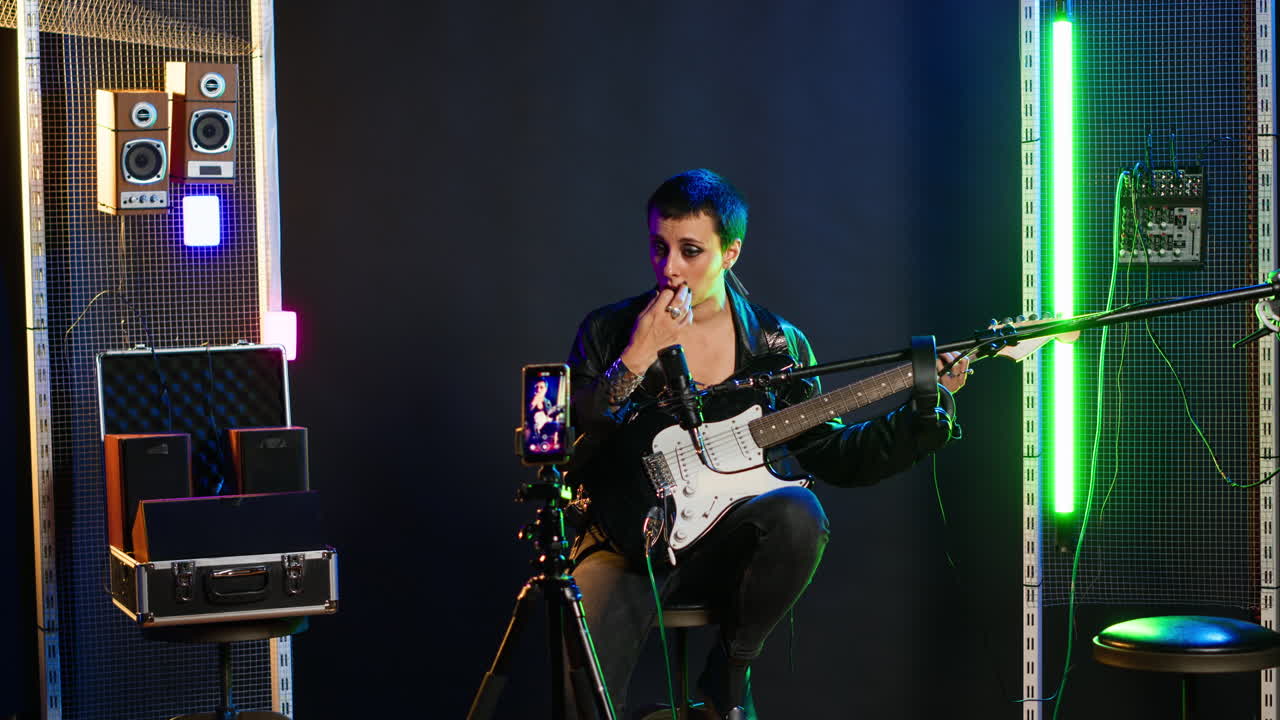 Musician performing live with an electric guitar