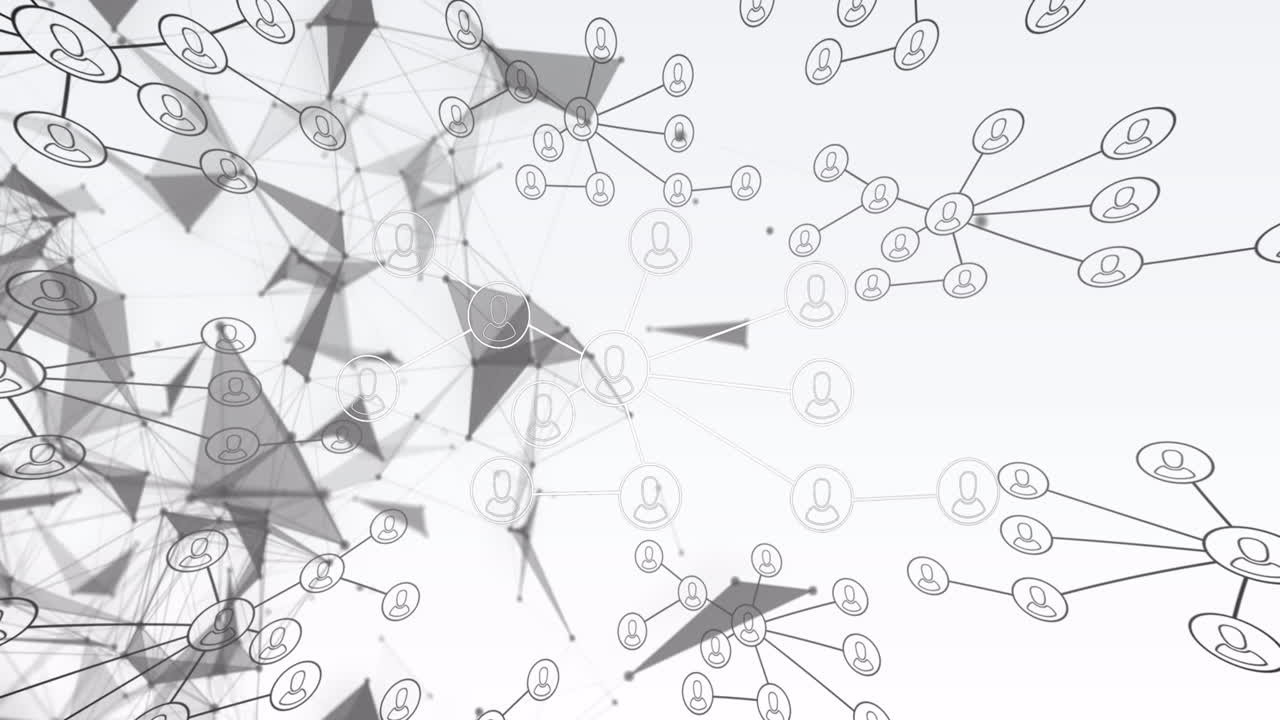 Animation of network of connections with people icons over white background