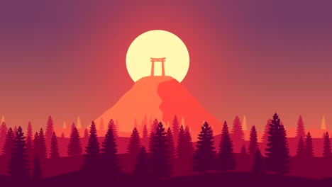 flat animation of a japanese forest in autumn