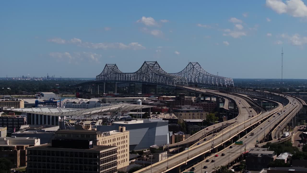 Fixed Aerial View of Crescent City Connection Bridge in New Orleans, Louisiana