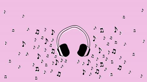 Loopable-animation-of-headphones-surrounded-by-musical-notes-on-a-pink-background