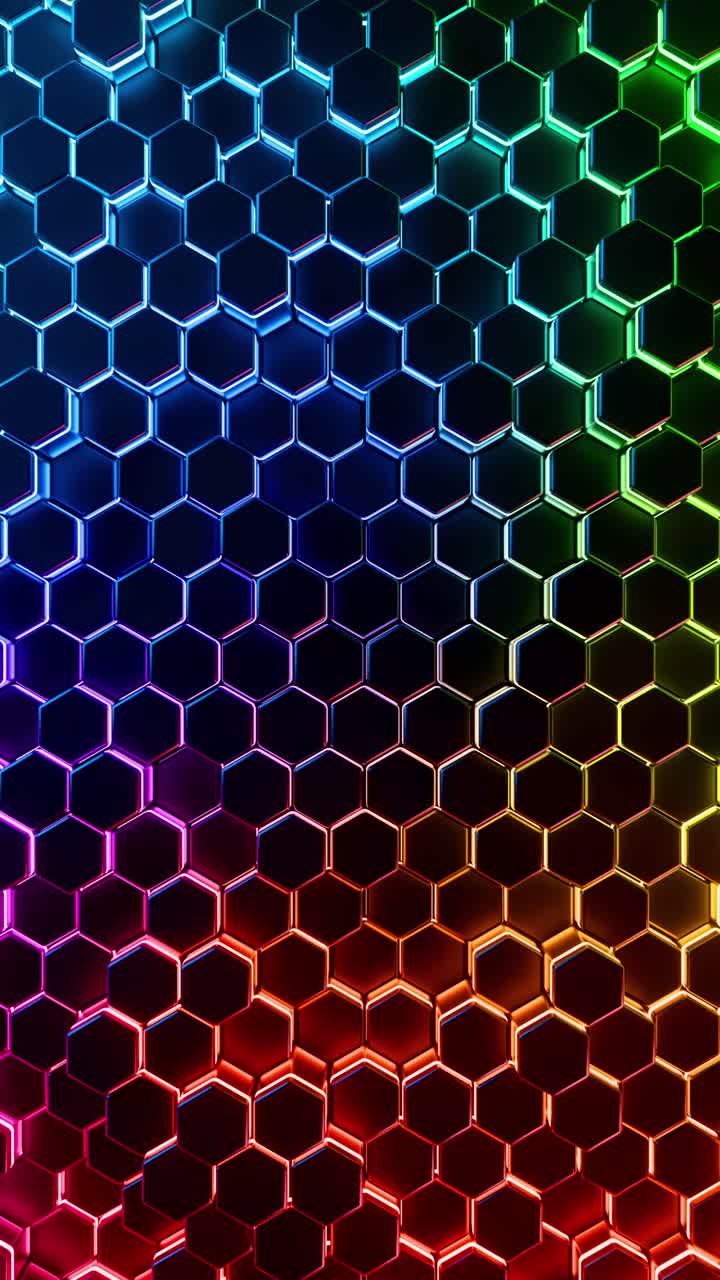 A colorful background with a pattern of hexagons. Vertical looped animation