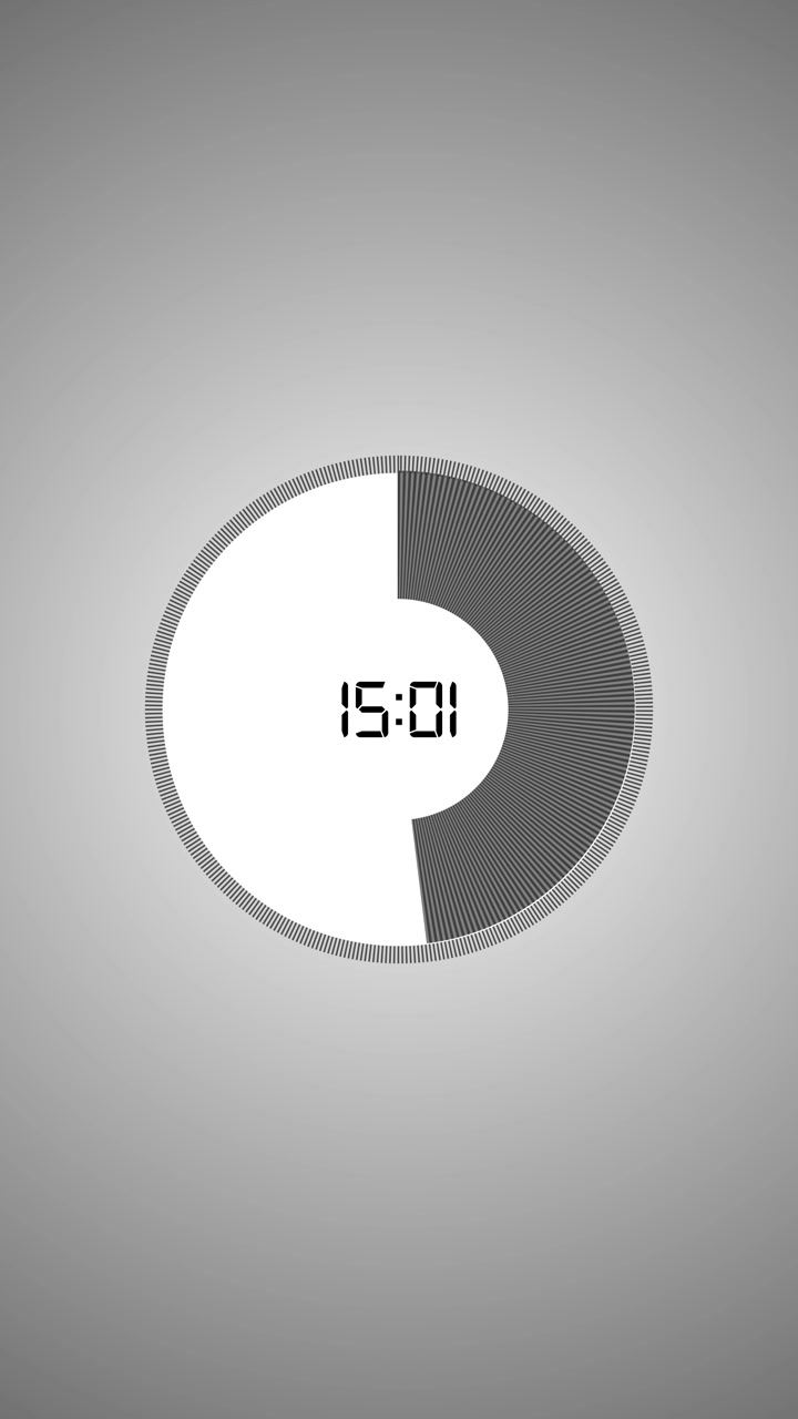 Minimal circular countdown timer background with clean gray interface segmented progress dial and