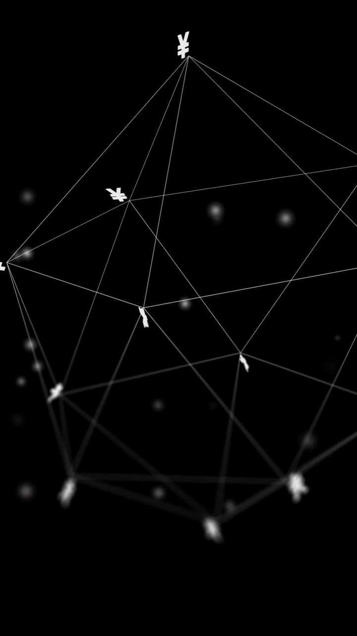 Animazione di connessioni con simboli di valuta ed elaborazione dati su sfondo nero