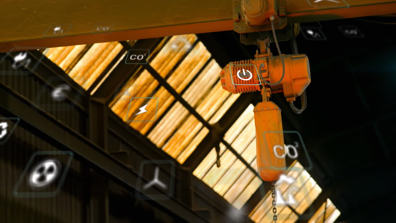 공장 위의 디지털 아이콘의 애니메이션