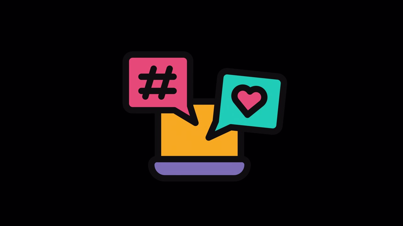 Animated Icon of Laptop with Hashtag and Heart Symbols