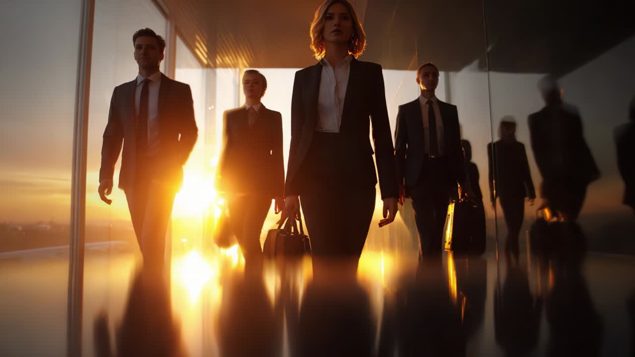 Group of Business People Walking Towards Success