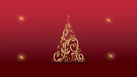 animación de feliz navidad con árbol y copos de nieve